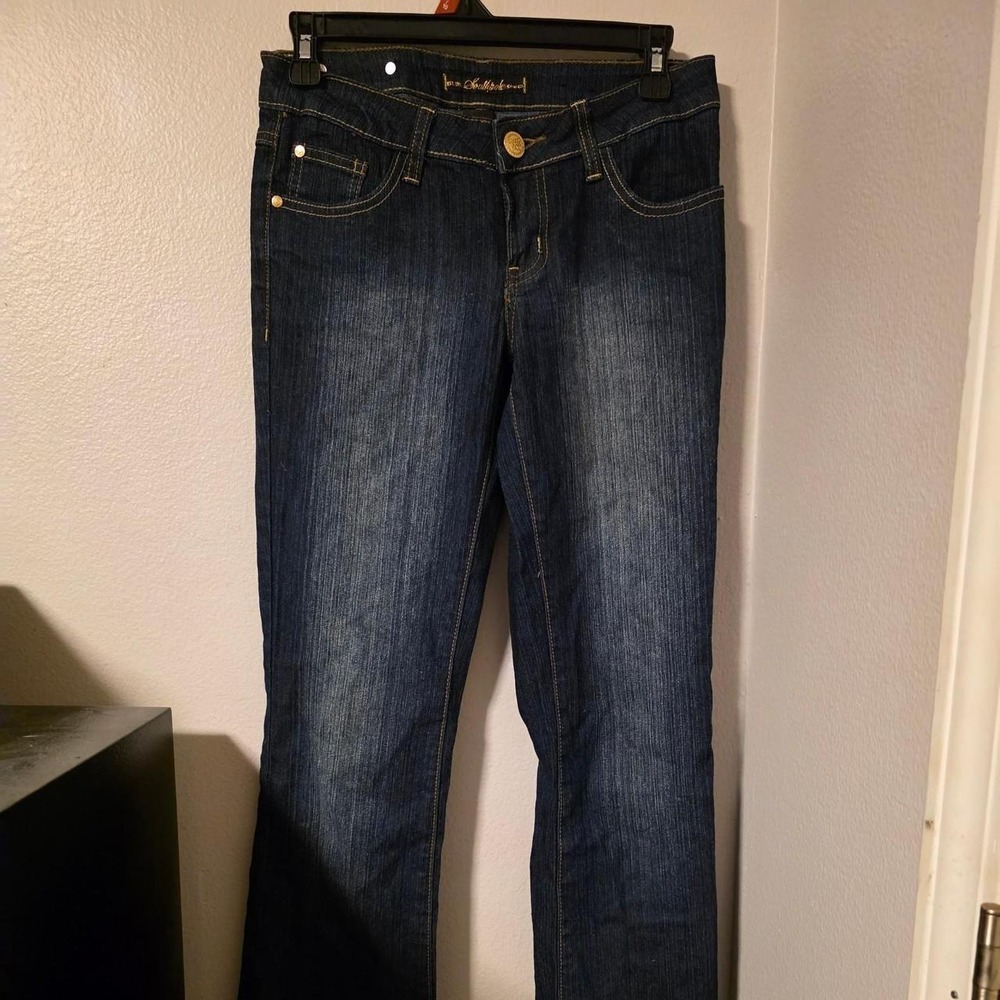 Southpole Womens Blue Jeans Gold Studded Dark Wash Denim Size 3